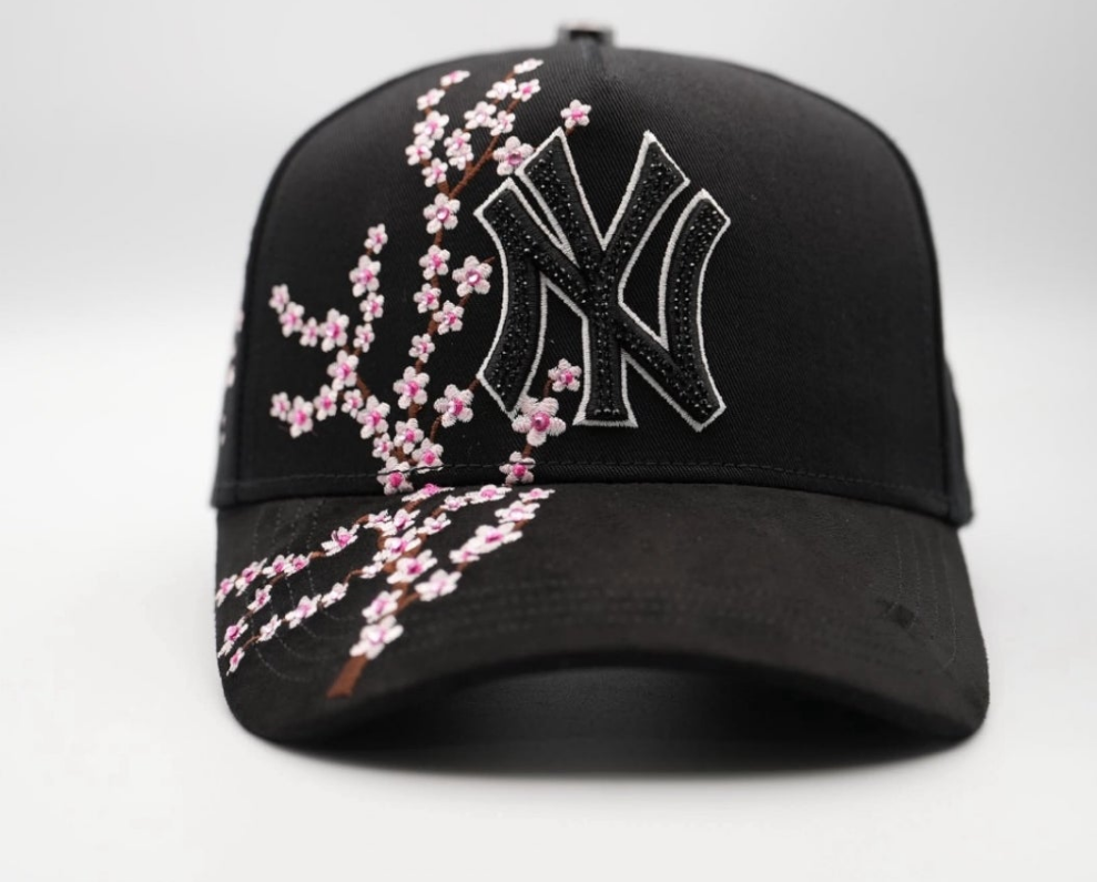 NY Flowers Black pink Crystals